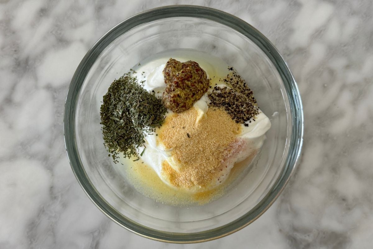 Greek yogurt dressing ingredients for chicken and grape salad