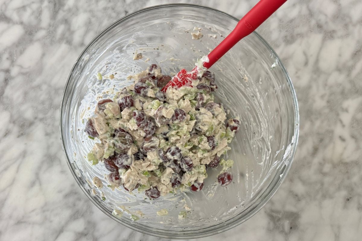 Mixed dressing for chicken and grape salad in the bowl
