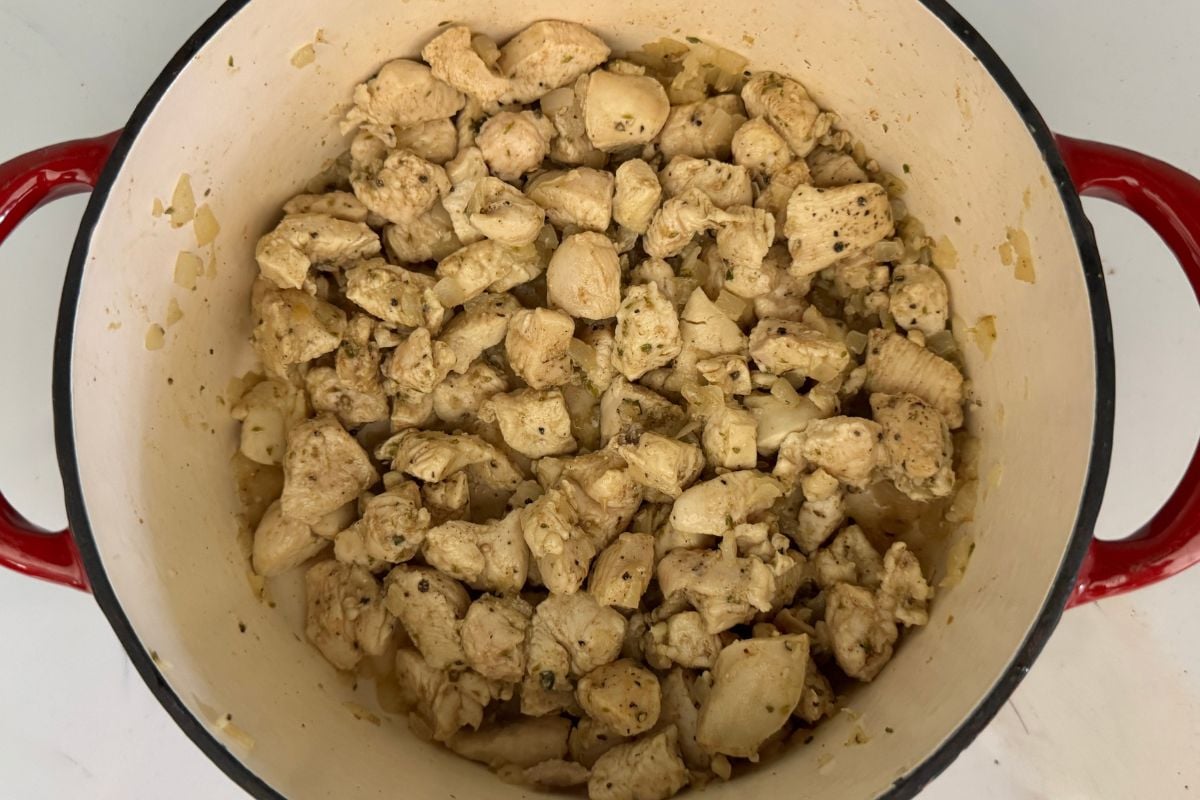 Tomatillo salsa and green chiles in a pan for white chicken chili | Healthy Foodie Girl Tomatillo salsa and green chiles in a pan for white chicken chili