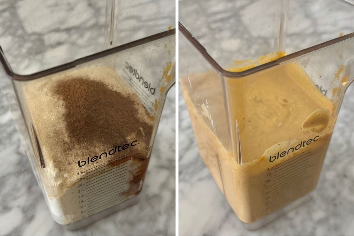 Blended cottage cheese pumpkin cheesecake filling | Healthy Foodie Girl Blended cottage cheese pumpkin cheesecake filling.