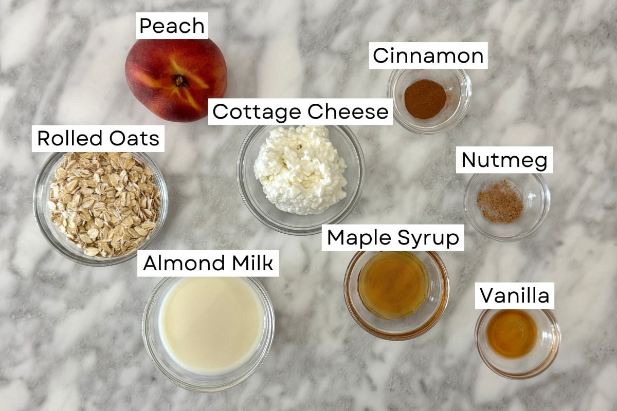 Ingredients for healthy peach overnight oats