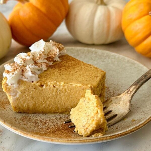 Sugar-Free Pumpkin Cheesecake with Cottage Cheese on a plate.