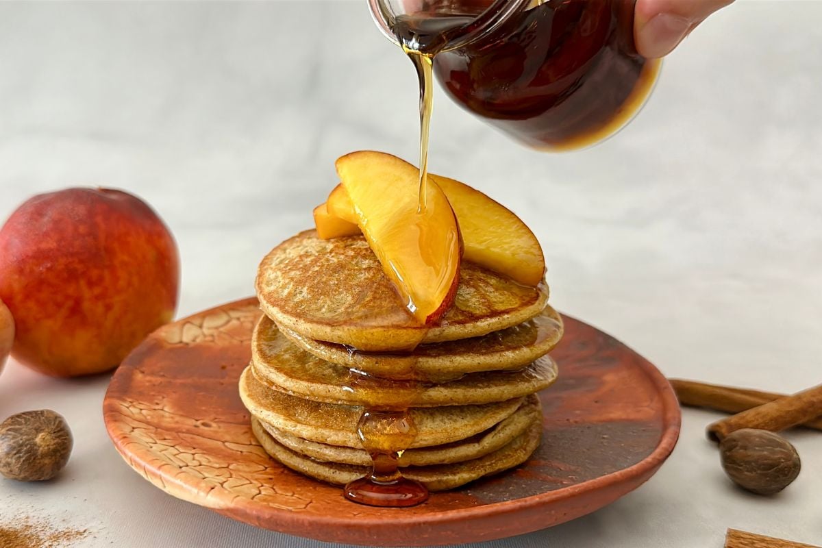 Peach Pancakes With Peach Topping | Healthy Foodie Girl Peach Pancakes With Peach Topping
