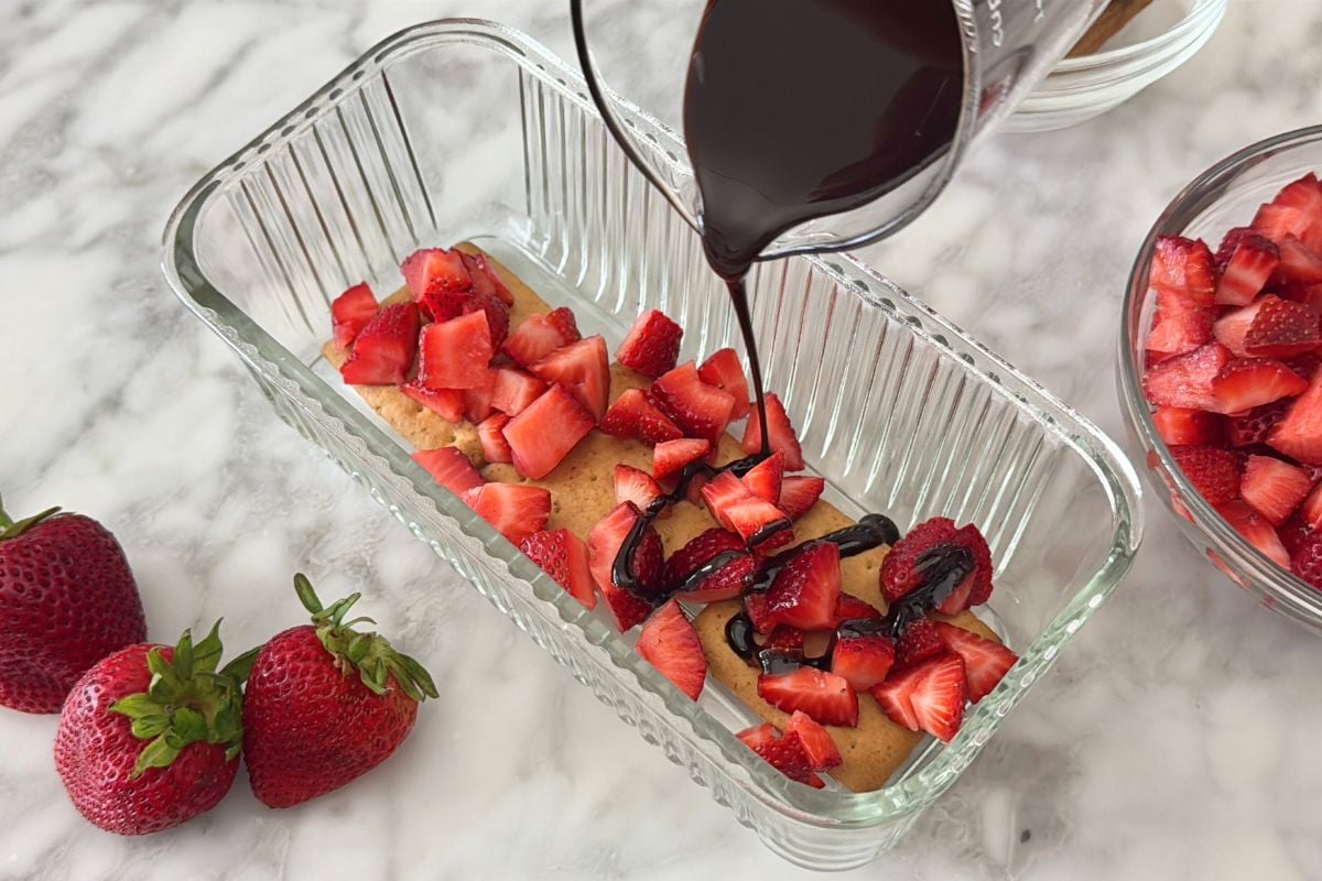 Strawberries and chocolate syrup for icebox cake | Healthy Foodie Girl Strawberries and chocolate syrup for icebox cake