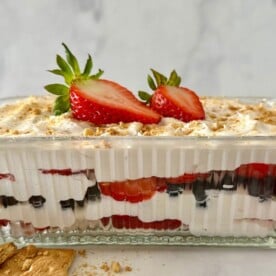 Graham Cracker Icebox Cake | Healthy Foodie Girl Graham Cracker Icebox Cake in a container.