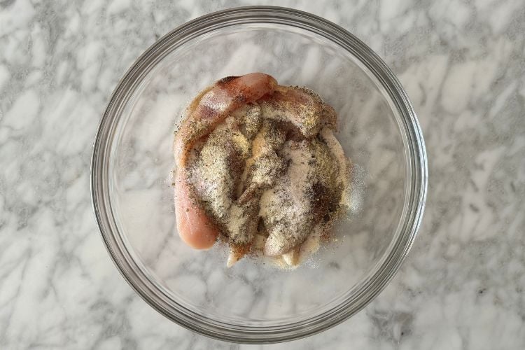 Seasoned chicken tenders in bowl | Healthy Foodie Girl Seasoned chicken tenders in bowl