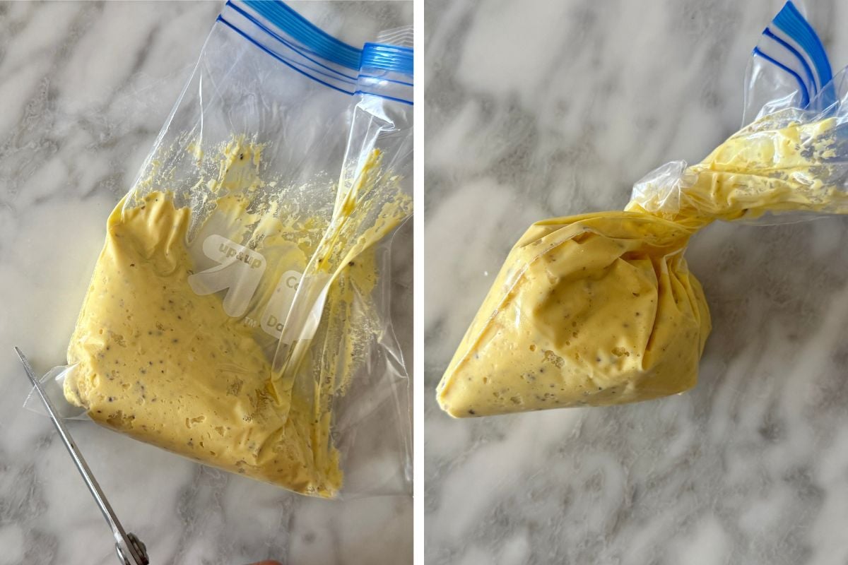 Filling for cottage cheese deviled eggs in bag | Healthy Foodie Girl Filling for cottage cheese deviled eggs in bag