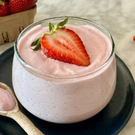 High-Protein Strawberry Mousse | Healthy Foodie Girl High-Protein Strawberry Mousse in a bowl.