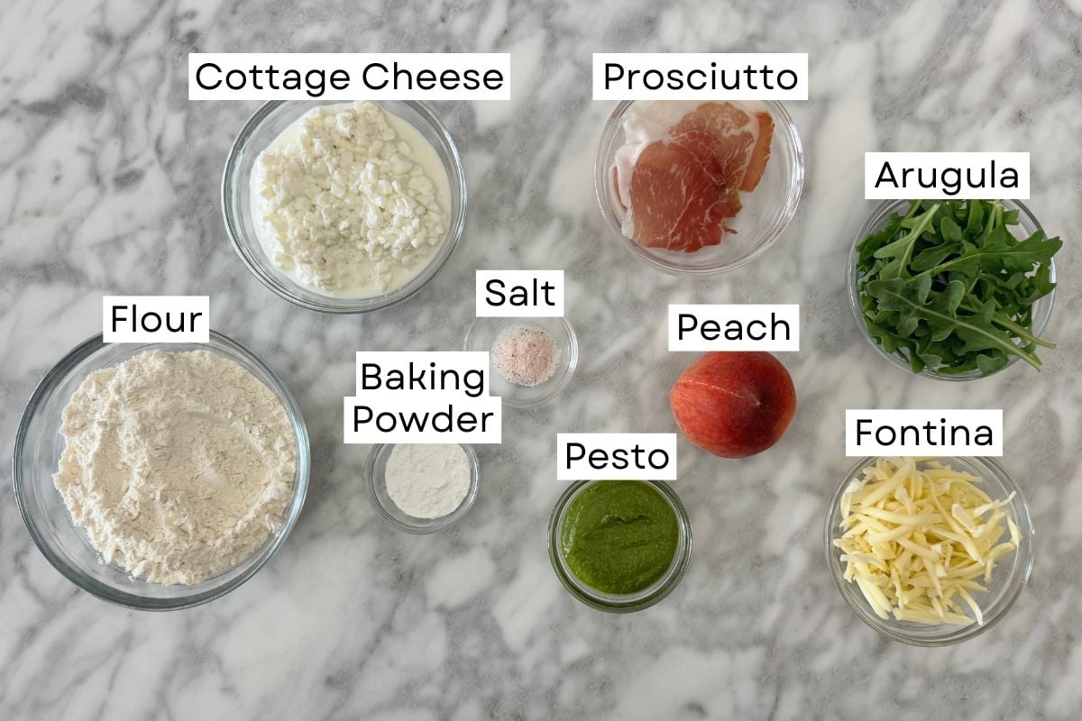 Ingredients needed for pesto peach prosciutto pizza | Healthy Foodie Girl Ingredients needed for pesto peach prosciutto pizza