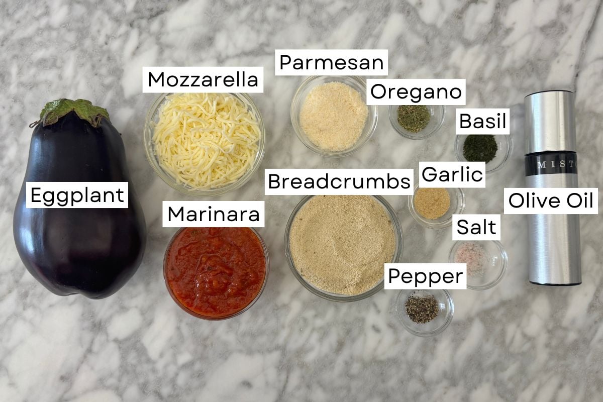 Ingredients for air fryer eggplant parmesan | Healthy Foodie Girl Ingredients for air fryer eggplant parmesan