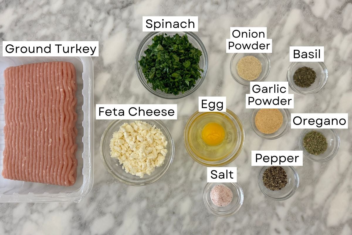 Ingredients for spinach and feta turkey burgers | Healthy Foodie Girl Ingredients for spinach and feta turkey burgers