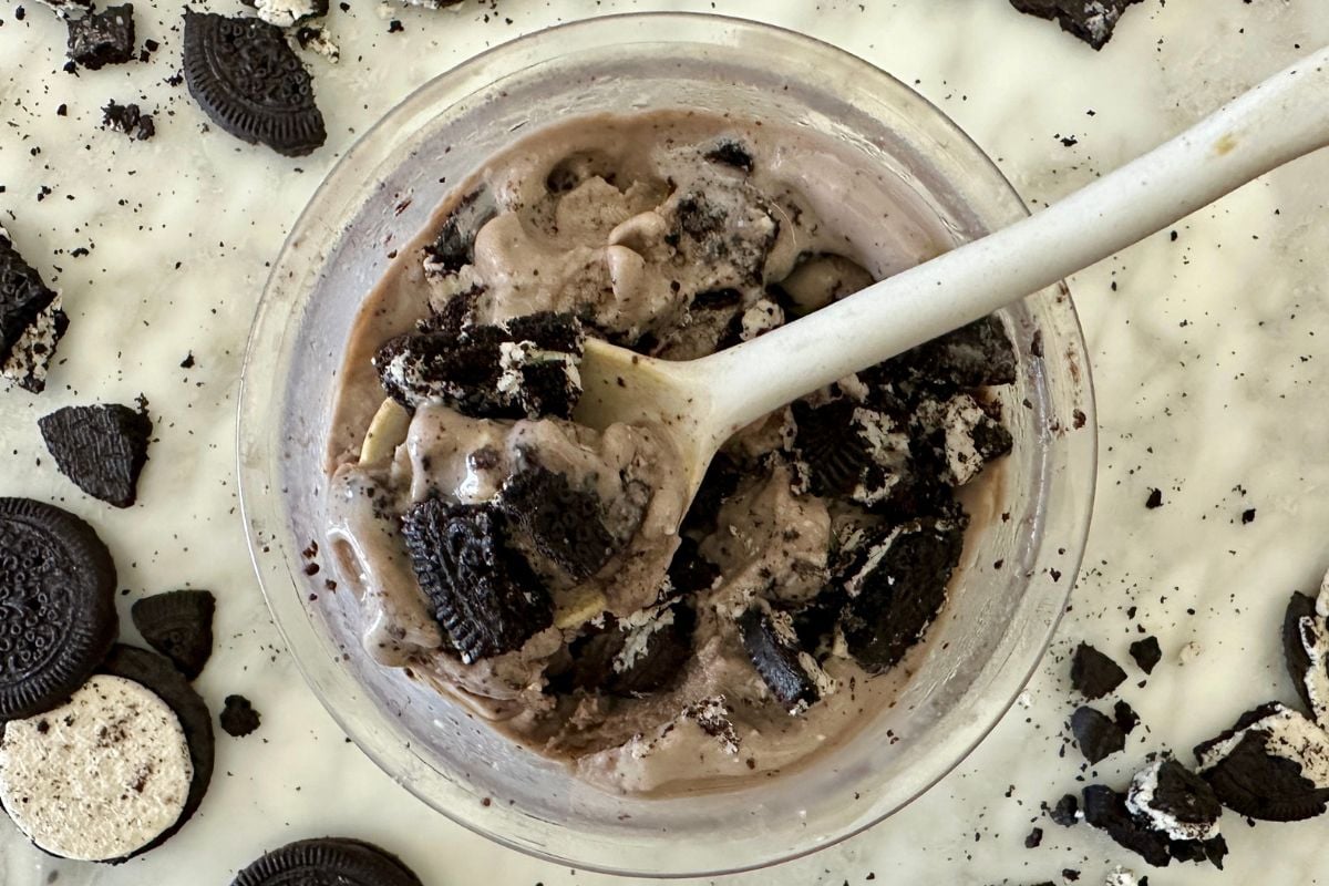 Ninja Creami Cookies and Cream Protein Ice Cream | Healthy Foodie Girl Ninja Creami Cookies and Cream Protein Ice Cream