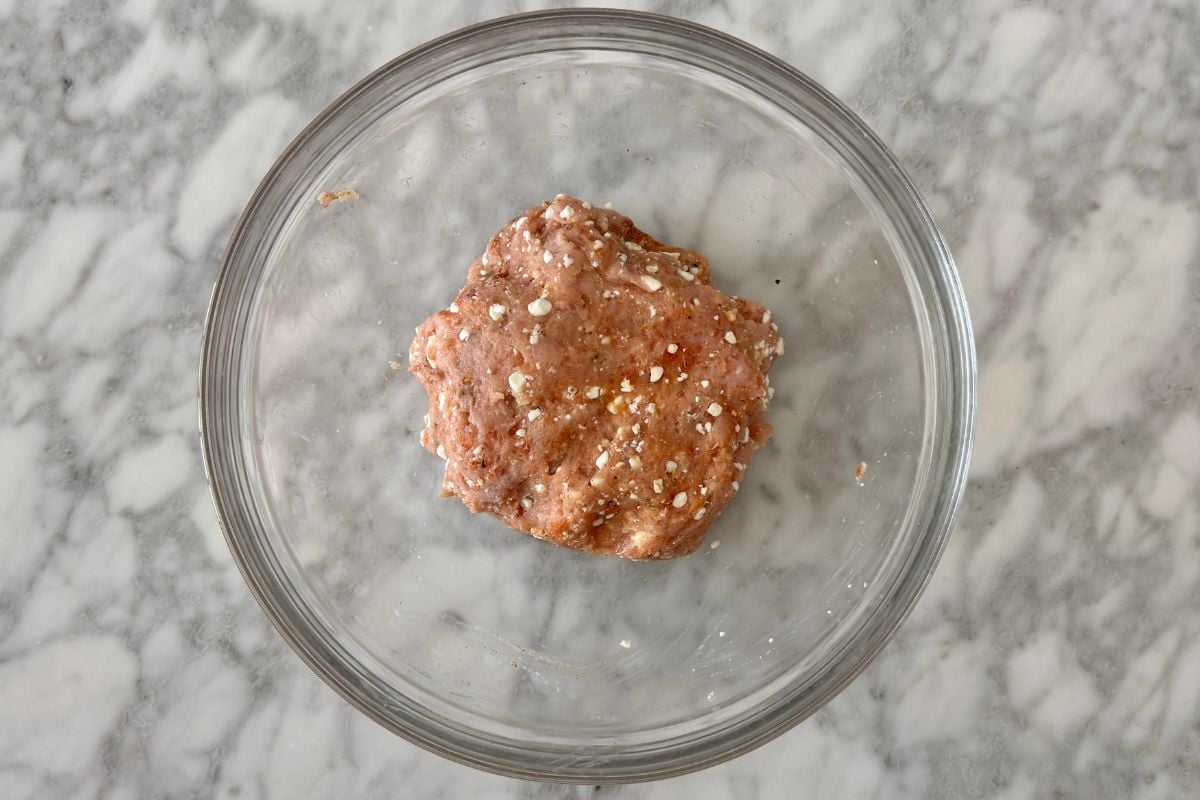 Combined turkey burger mixture in bowl
