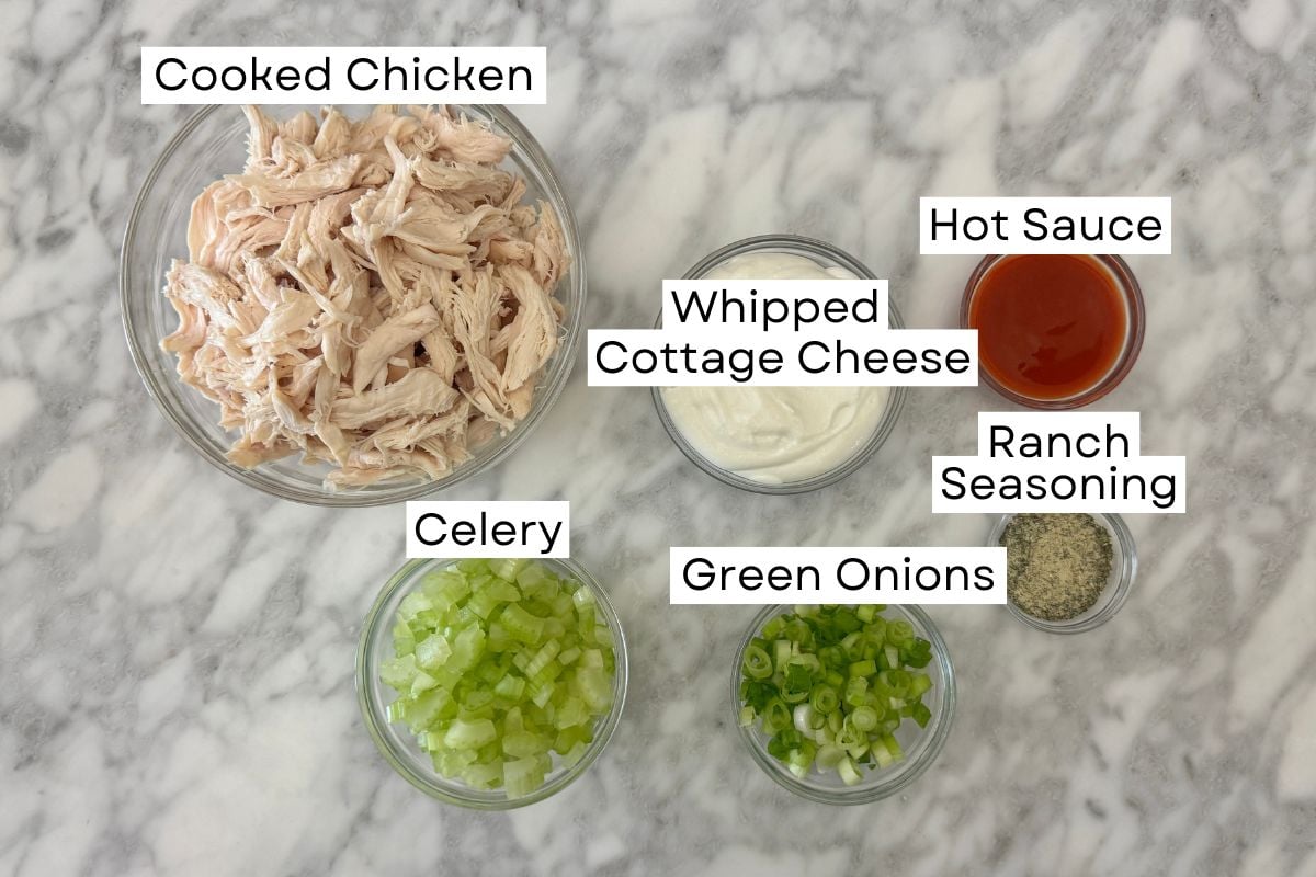 Ingredients for cottage cheese buffalo chicken salad