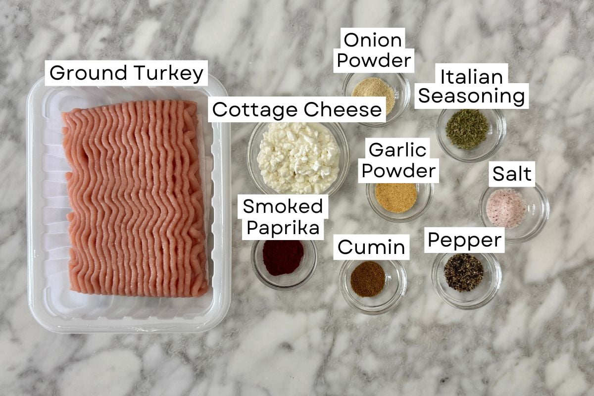 Ingredients for cottage cheese turkey burgers