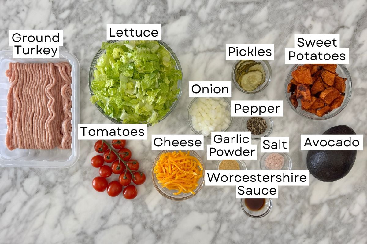 Ingredients for healthy burger bowls