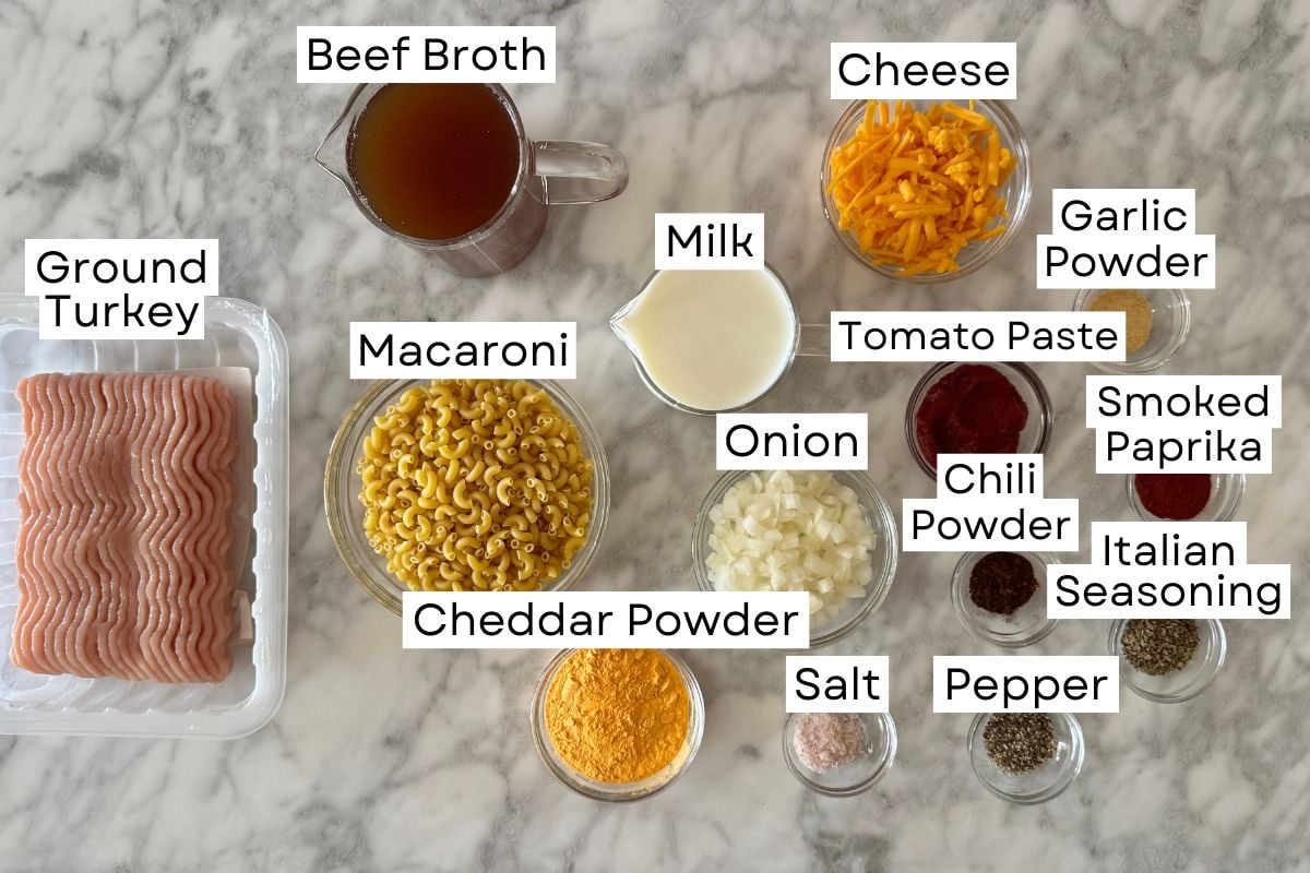 Ingredients needed for homemade healthy Hamburger Helper