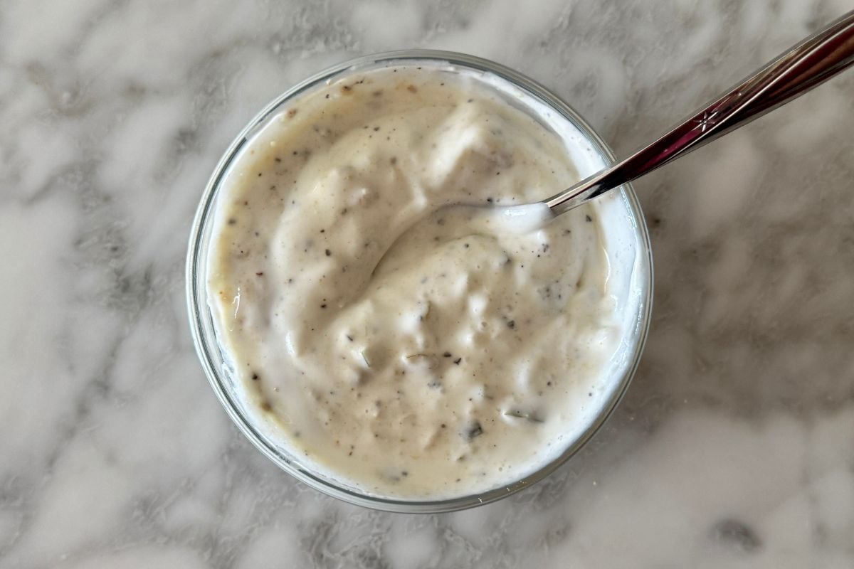 Mixed whipped cottage cheese sauce for tuna salad