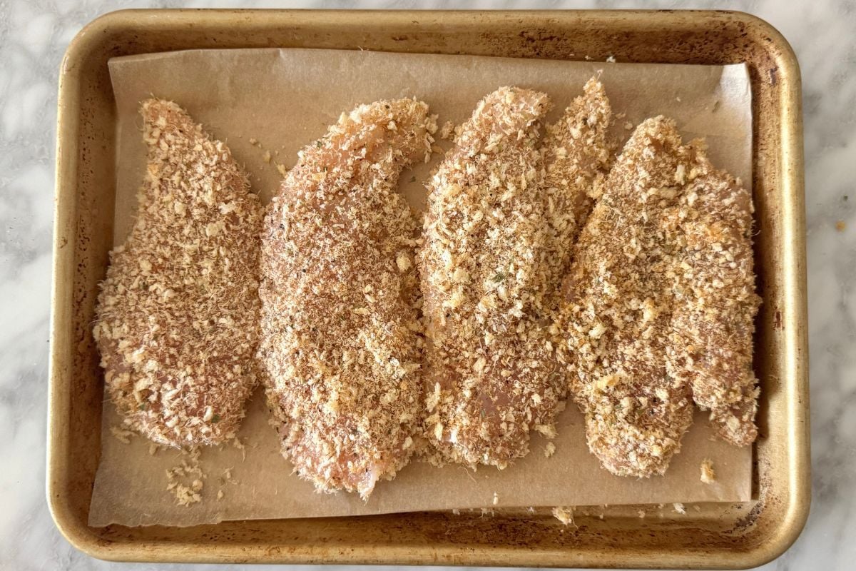 Chicken parmesan on a sheet pan
