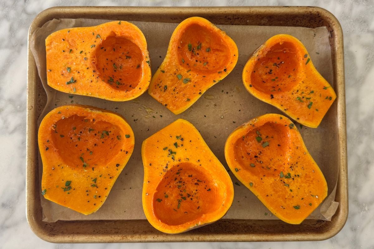 Honeynut squash on a sheet pan | Healthy Foodie Girl Honeynut squash on a sheet pan