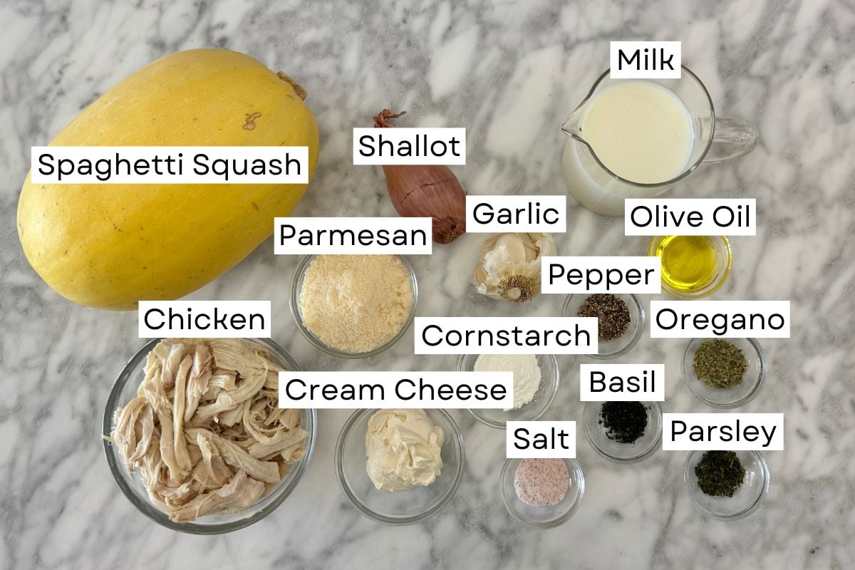 Ingredients needed for chicken Alfredo spaghetti squash