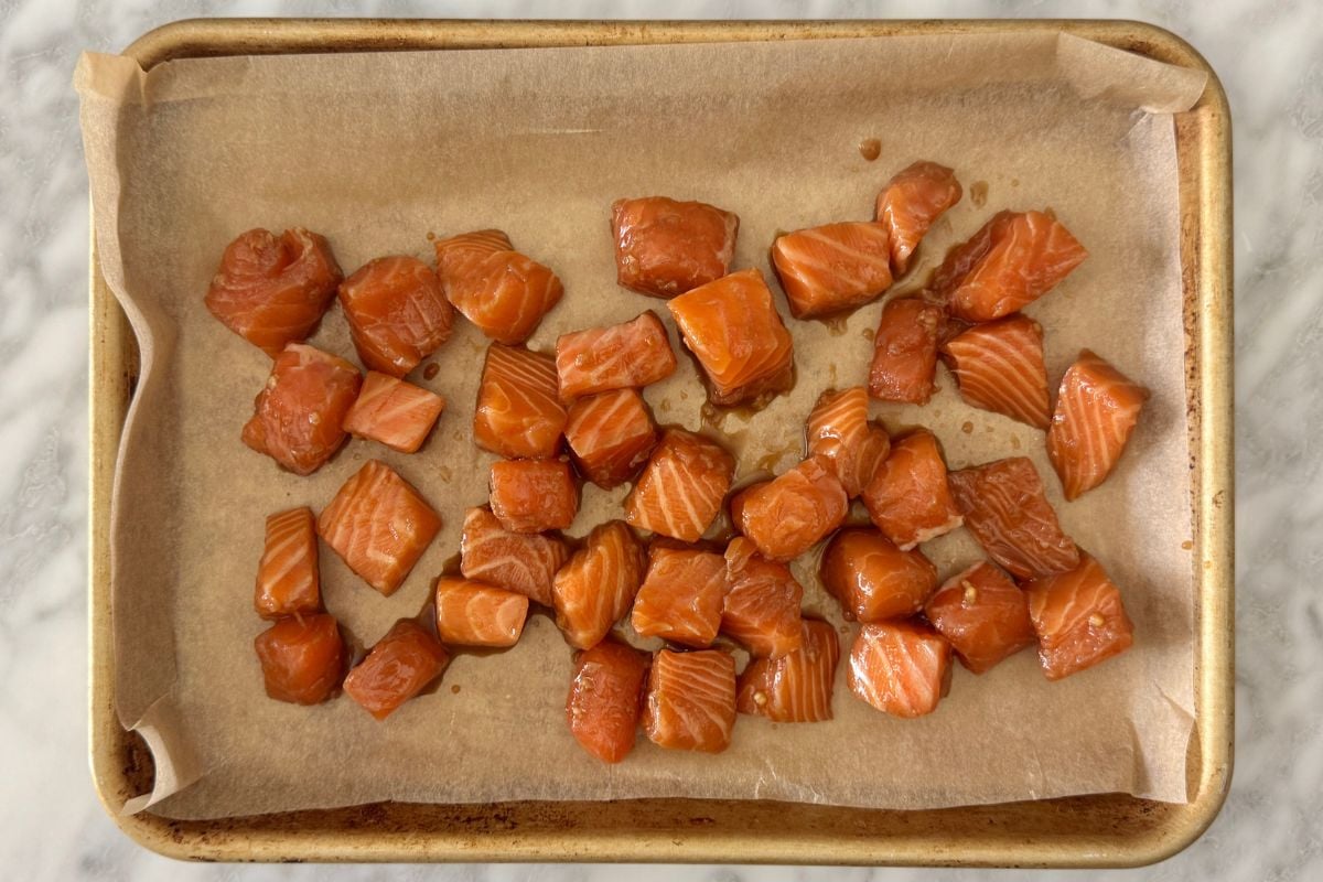 Marinated salmon on a sheet pan | Healthy Foodie Girl Marinated salmon on a sheet pan