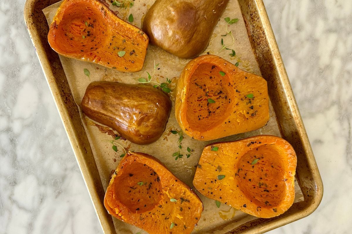 Roasted honeynut squash on a sheet pan | Healthy Foodie Girl Roasted honeynut squash on a sheet pan
