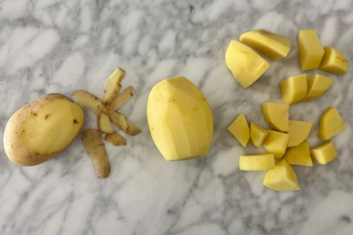 Peeled and chopped Yukon Gold potatoes | Healthy Foodie Girl Peeled and chopped Yukon Gold potatoes