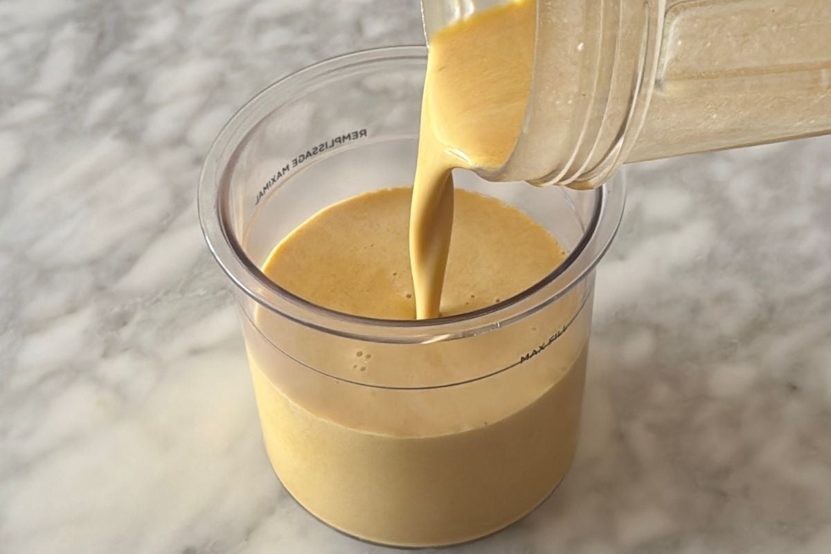 Pumpkin protein ice cream mixture in a pint container