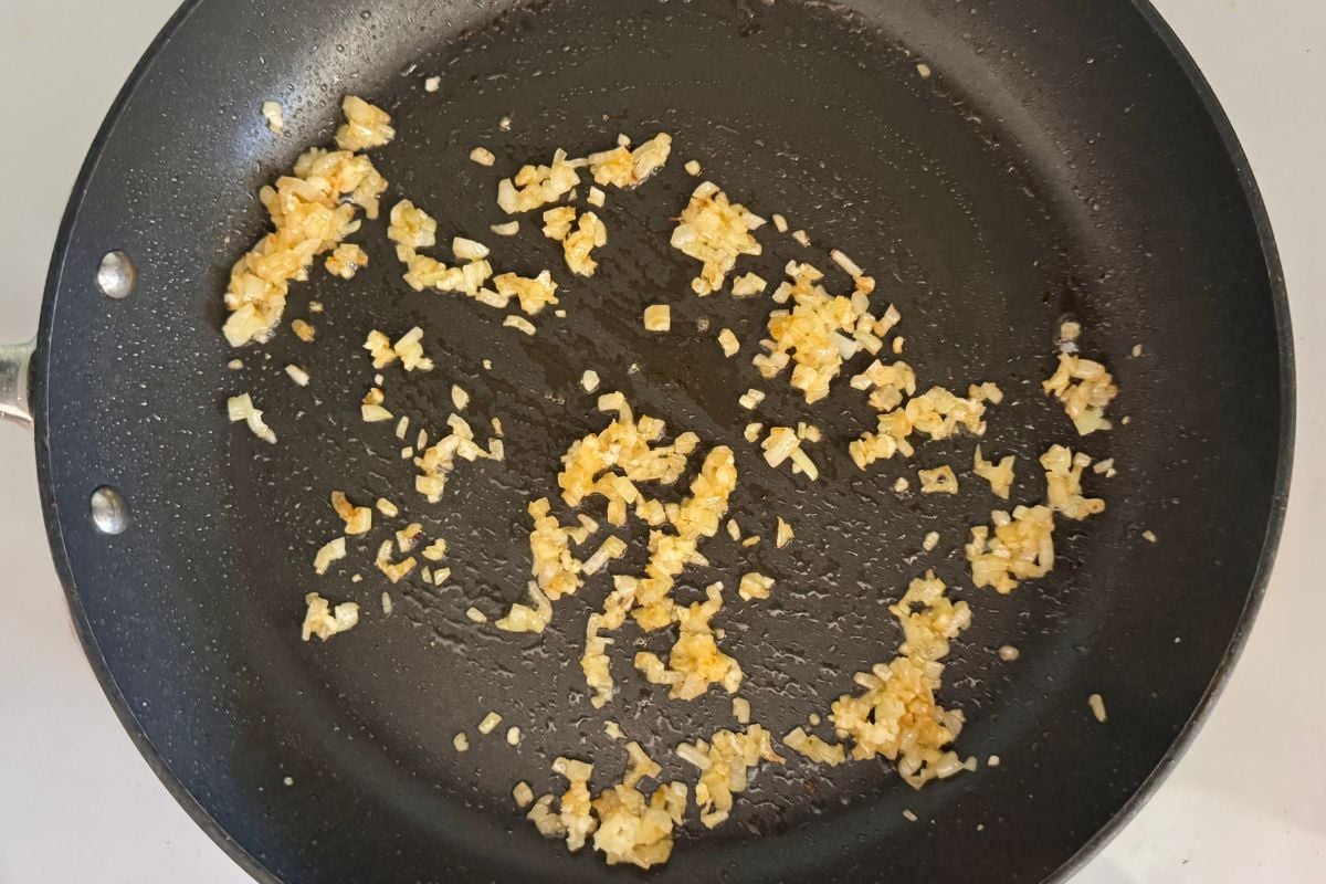 Sauteed shallots and garlic in a skillet | Healthy Foodie Girl Sauteed shallots and garlic in a skillet