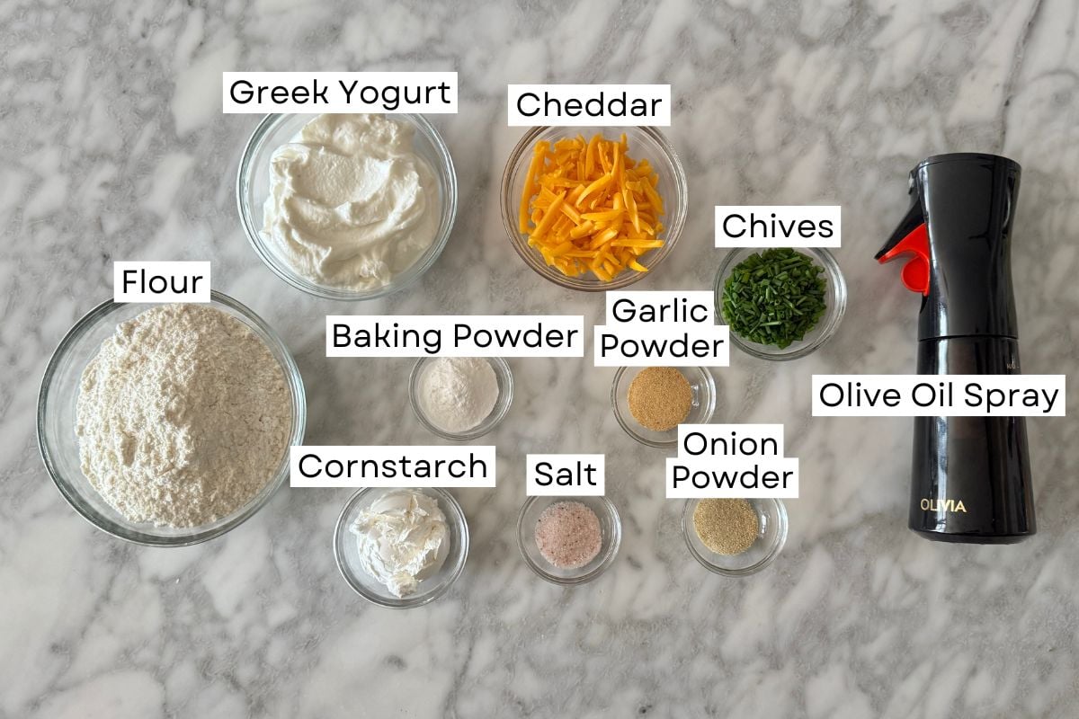 Ingredients needed for protein biscuits with cheddar and chives | Healthy Foodie Girl Ingredients needed for protein biscuits with cheddar and chives