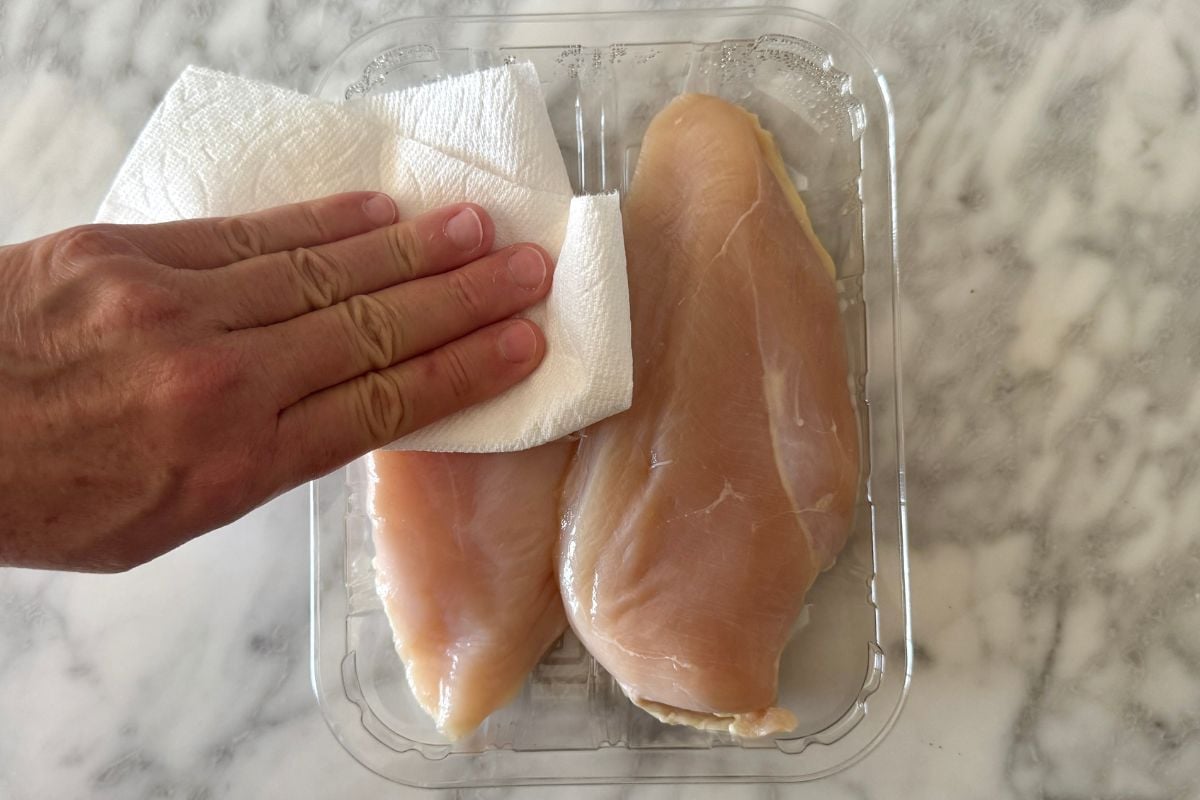 Pat dry the chicken breasts