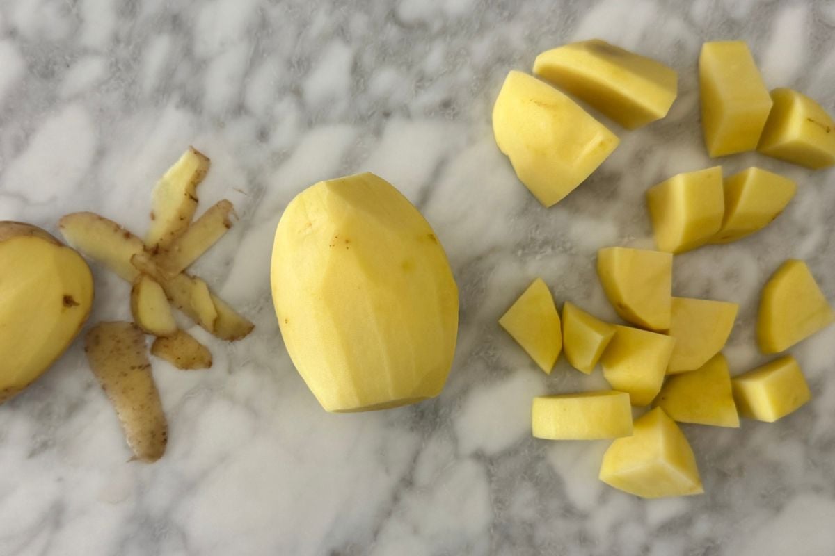 Peeled and chopped potatoes for chowder.