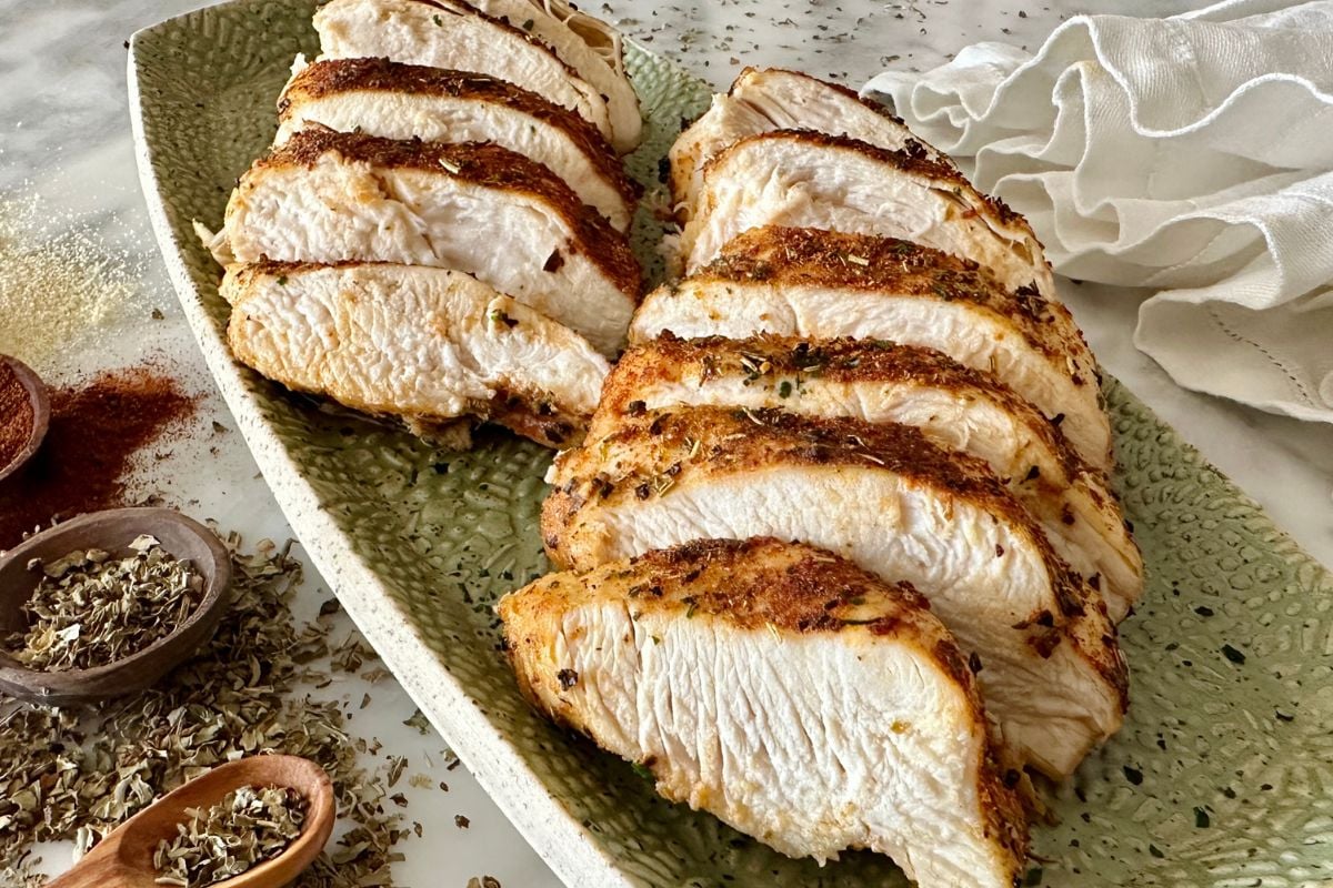 Sliced air fryer chicken breast
