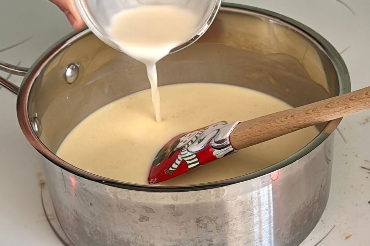 Cornstarch in eggnog mixture in saucepan