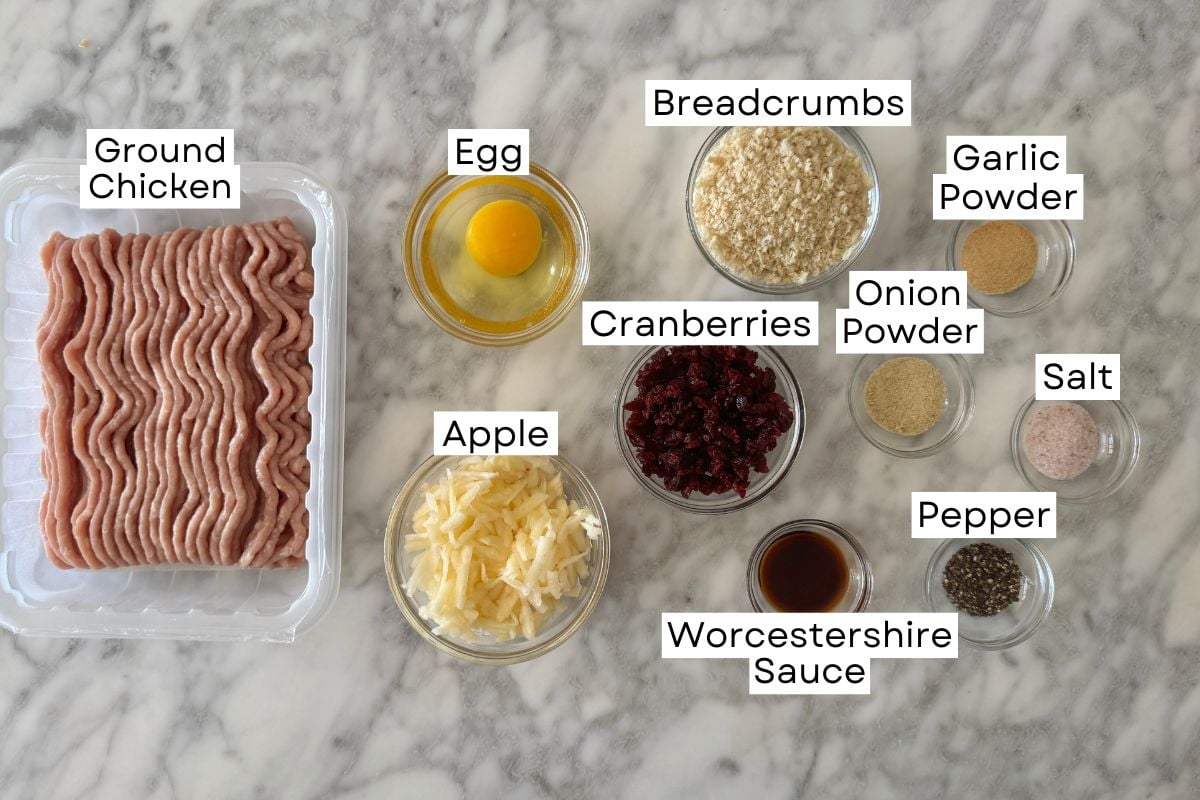 Ingredients for cranberry apple chicken meatballs