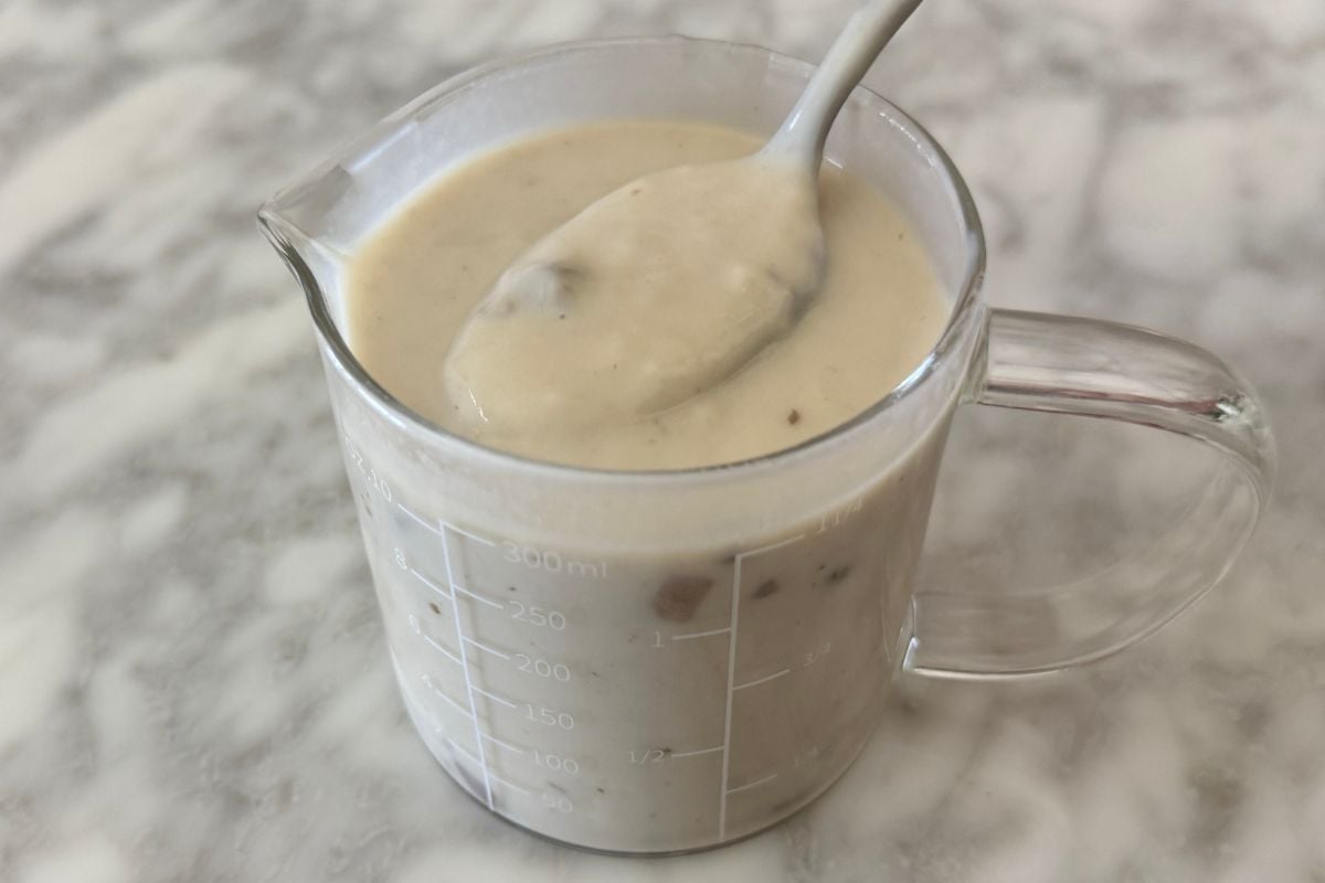 Cream of mushroom soup mixed with milk