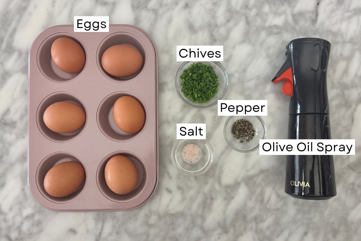 Ingredients for muffin tin baked eggs in bowls.