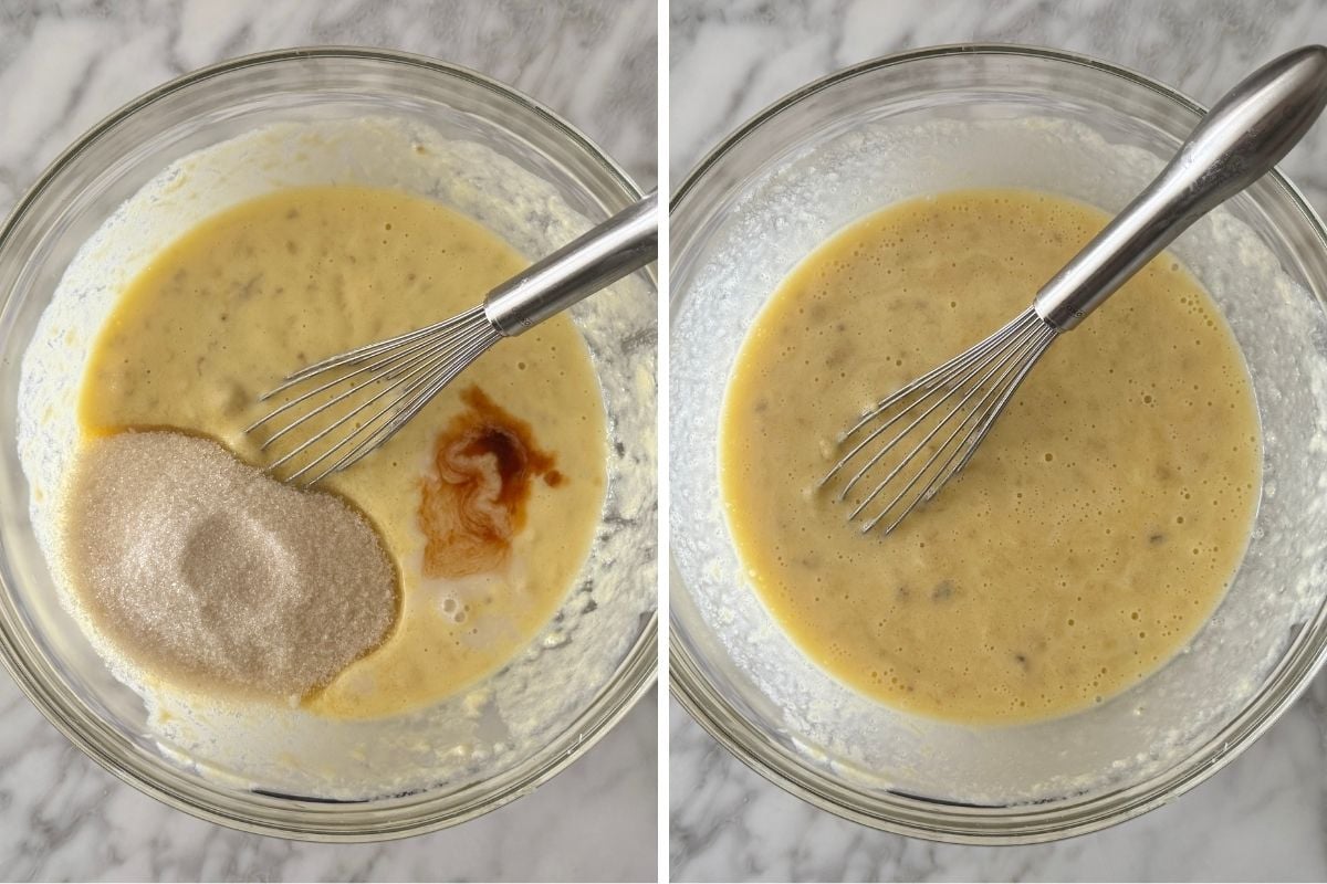 Whisked wet ingredients in a bowl