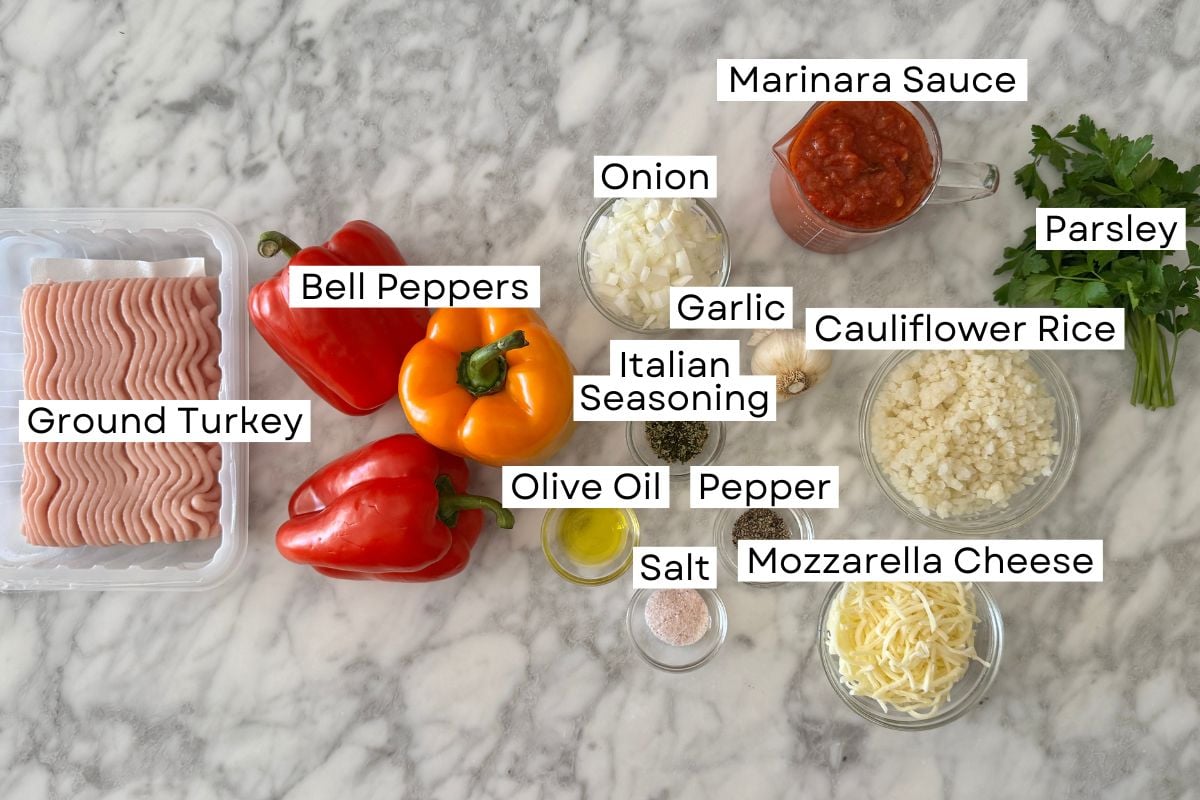 Ingredients for Italian stuffed peppers in bowls | Healthy Foodie Girl Ingredients for Italian stuffed peppers in bowls.