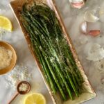 Garlic Parmesan Air Fryer Asparagus served on a plate.