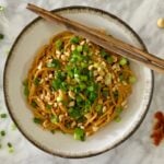 Healthy Spicy Peanut Noodles with PB2 in a bowl.