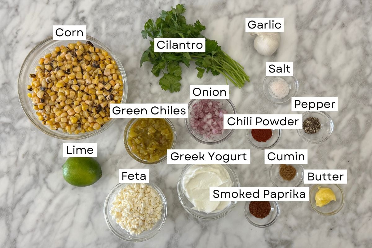Ingredients for Mexican street corn salad in bowls | Healthy Foodie Girl Ingredients for Mexican street corn salad in bowls.