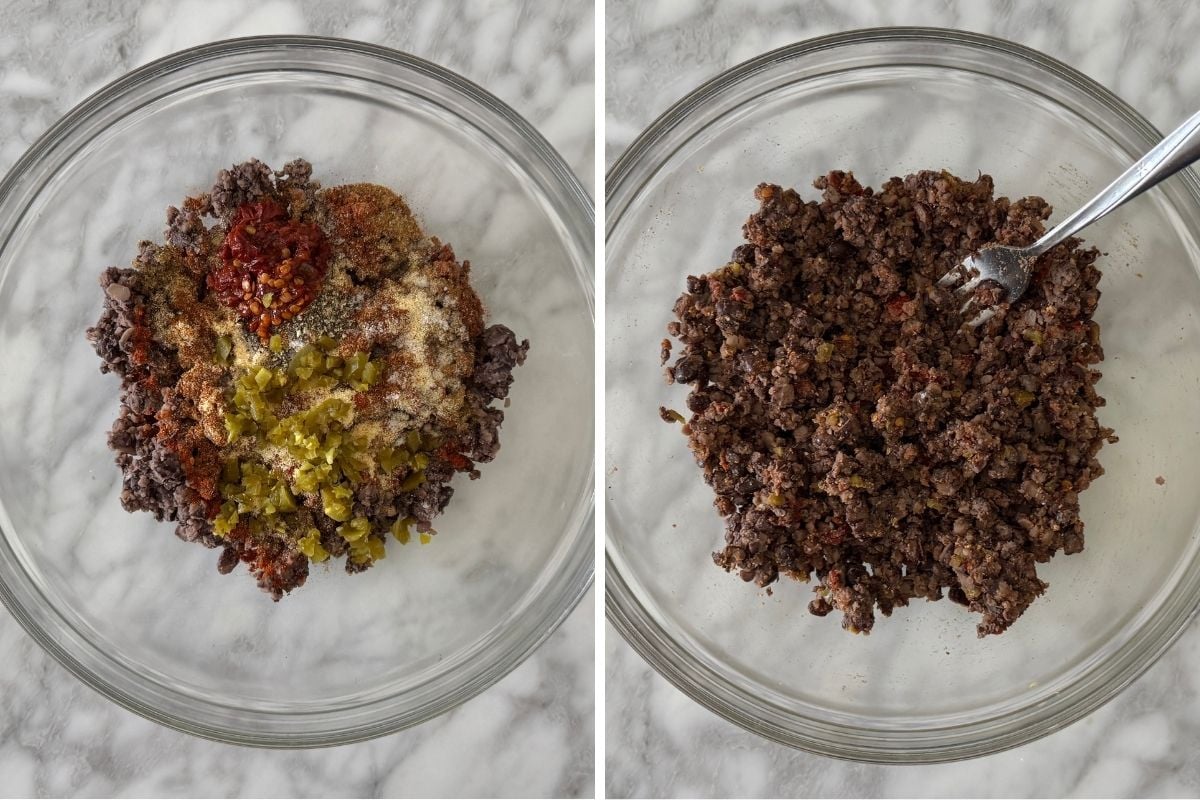 Black bean burger mixture in bowl.