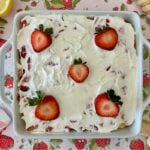 Healthy strawberry tiramisu served in a dish.