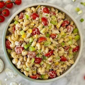 High-Protein Chicken Bacon Ranch Pasta Salad.