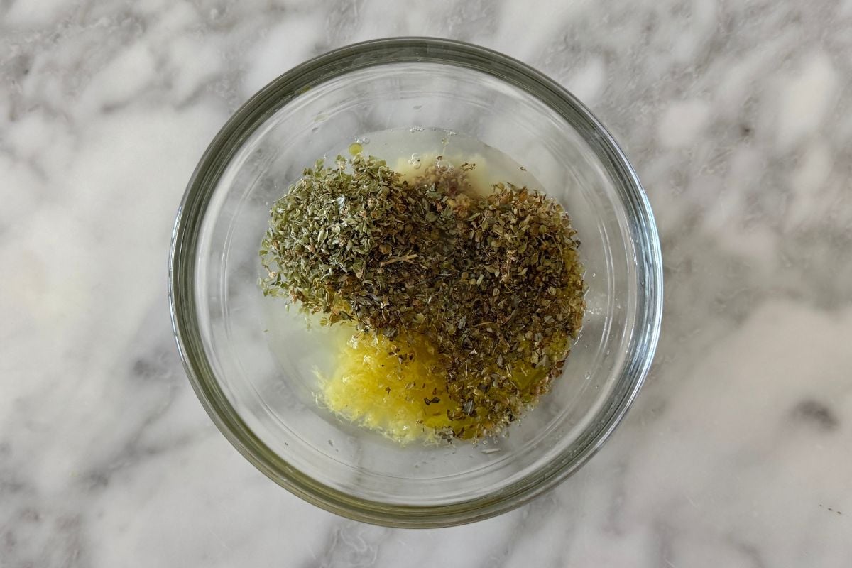 Ingredients for chicken marinade in bowl.
