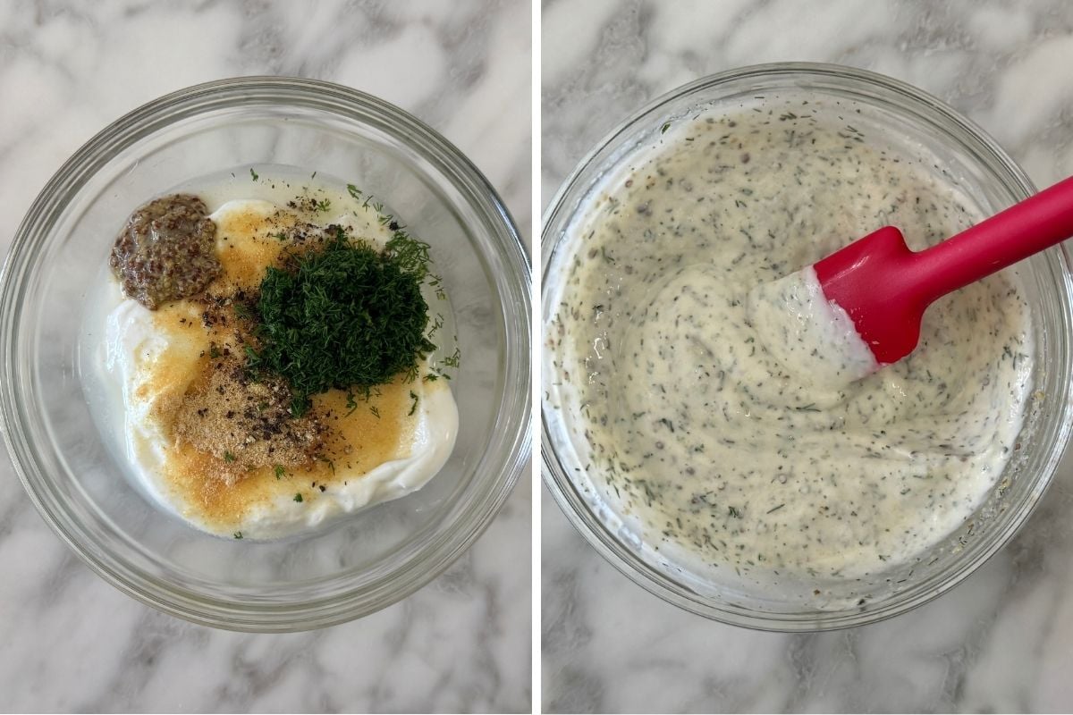 Mixed Greek yogurt sauce for chicken salad.