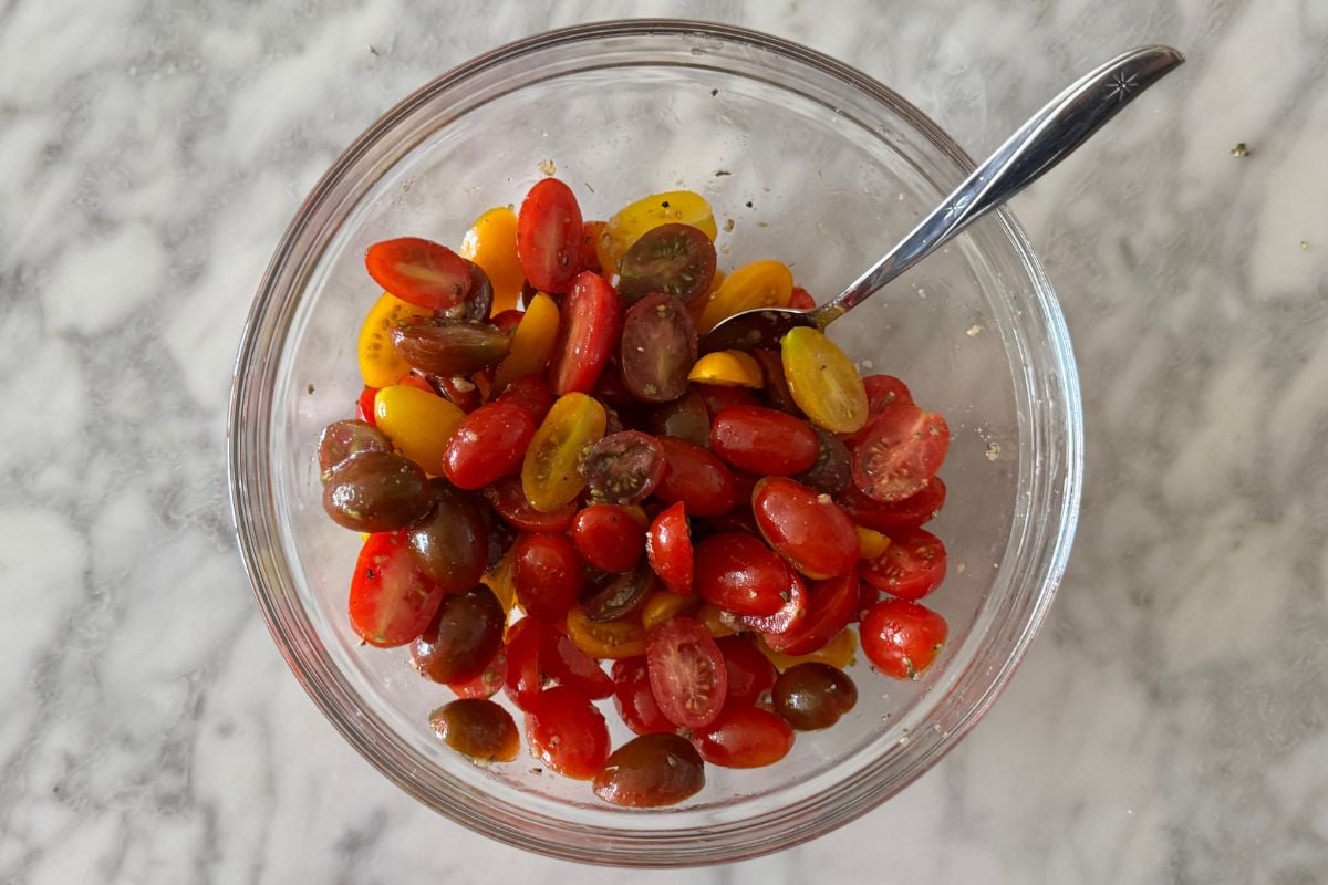 Seasoned tomatoes for caprese chicken | Healthy Foodie Girl Seasoned tomatoes for caprese chicken.