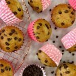 Greek Yogurt Chocolate Chip Muffins on a wire rack.
